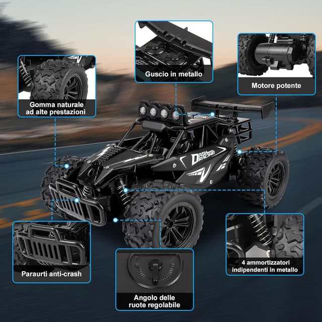 Detalle de Joellfuner Monster Truck 1:16 radiocomandato 2,4 GHz con luci LED (nero) – fino a 20 km/h, per bambini 3+