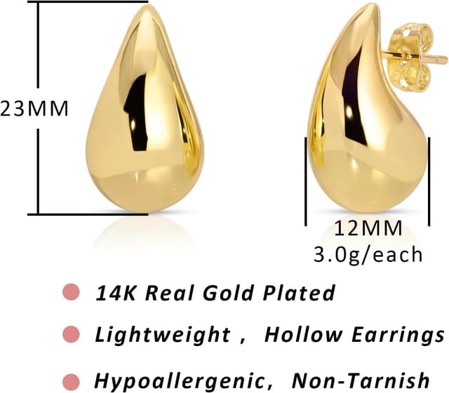 Detalle de Elegance 11 designs Tropfenohrringe Dupes für Frauen – dicke Gold Chunky Creolen aus Messing, hypoallergen (kein Edelstein)