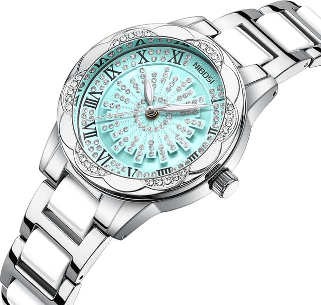 Detalle 2 de NIBOSI Orologio da donna analogico al quarzo con quadrante diamantato e lunetta in stile classico
