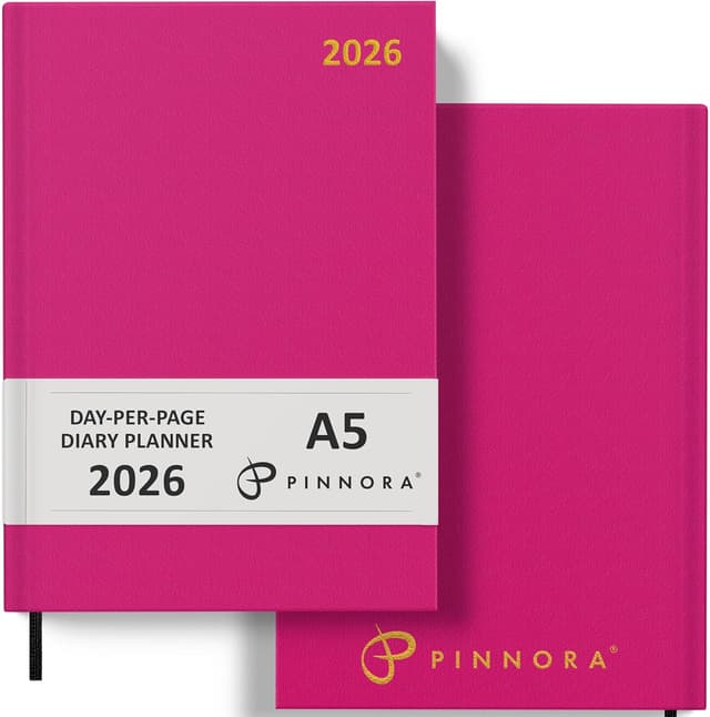 Detalle de Pinnora Diary 2026 A5 Day Per Page (Deep Pink) year planner organiser