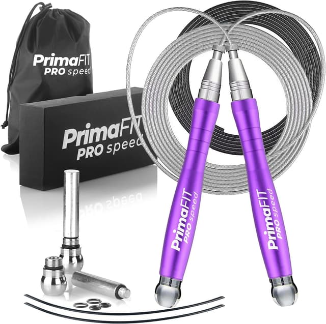 Detalle de PrimaFIT Pro Speed Corde à sauter lestée réglable en aluminium (crossfit, HIIT, boxe)