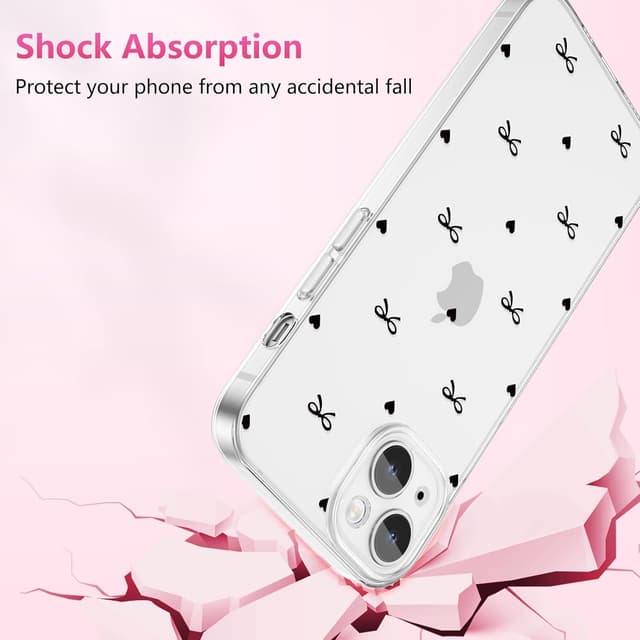 Detalle de ZTOFERA durchsichtige Hülle für iPhone 15 Plus (6,7") mit Herz & Schleife Design, weiches TPU, stoßfest