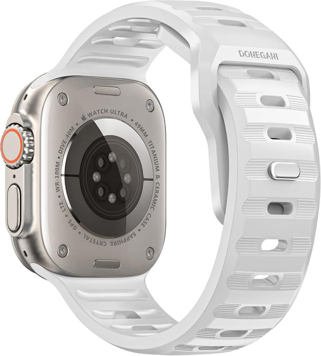 Detalle de ELETTRONEO UC1 cinturino sport in silicone per Apple Watch (Ultra 3 2 49mm, Series 11 10 46mm, 9 8 7 45mm, SE 6 5 4 44mm, 3 2 1 42mm) bianco