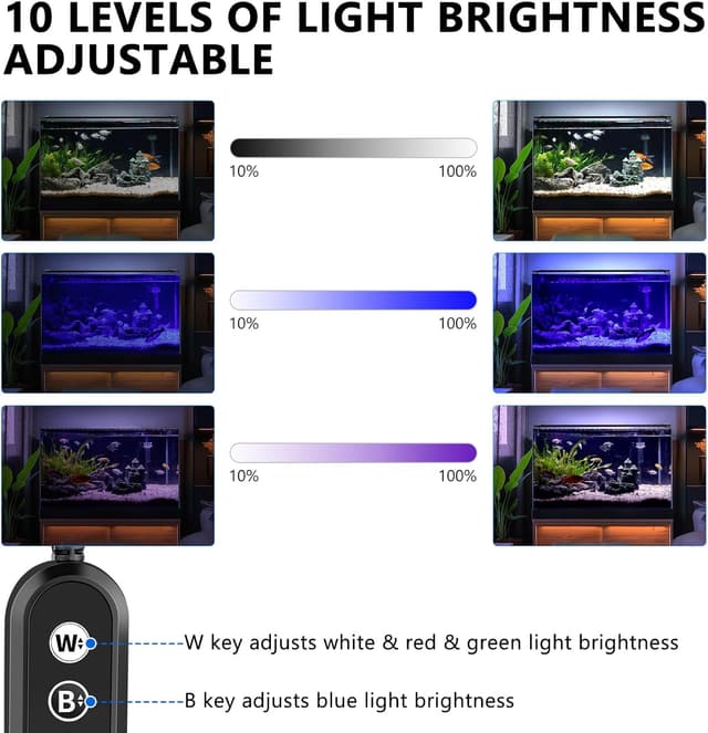 Detalle de fishkeeper Éclairage LED plein spectre pour aquarium 55 W, 10 niveaux et mode 24/7 (support rétractable 105–130 cm)