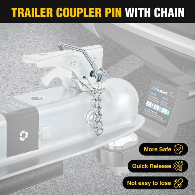 Detalle 2 de Nilight Straight Trailer Coupler with Safety Latch & Chain for 1-7/8 Inch Hitch Ball (2-1/2 Inch Channel, 2000 LBS)