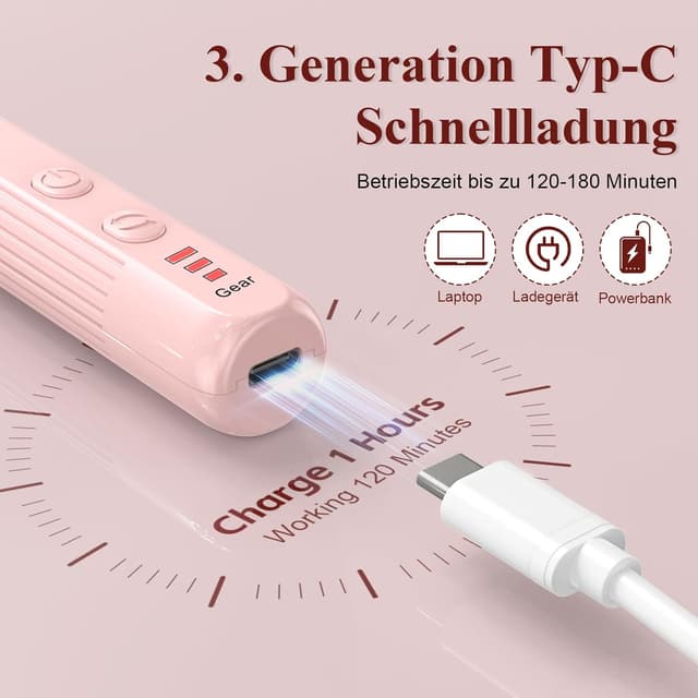 Detalle 2 de AOMEES Elektrisches Nagelbohrer Set 56 Schleifbänder