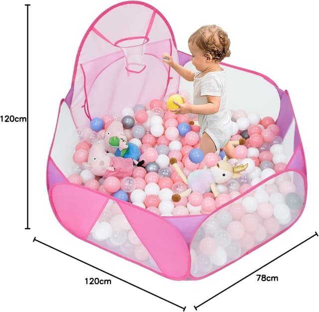 Thumbnail 6 de Eocolz Grand bac à balles pour enfants – tente pop-up et maison de jeu avec panier de basket et sac de rangement
