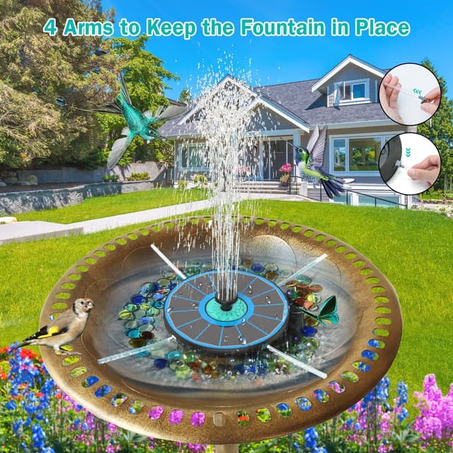 Detalle de Solar Fountain SZMP Glass Bird Bath Fountains 3.5W with 7 Nozzles & Anti-Drift Fixers (Blue)