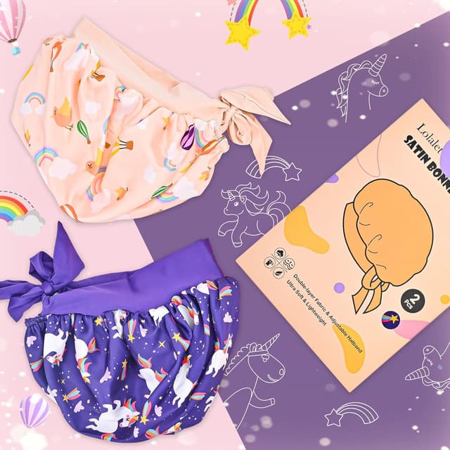 Detalle 2 de Lolalet Kinder-Schlafmütze aus Seide – weiche Satin-Haube gegen Verheddern