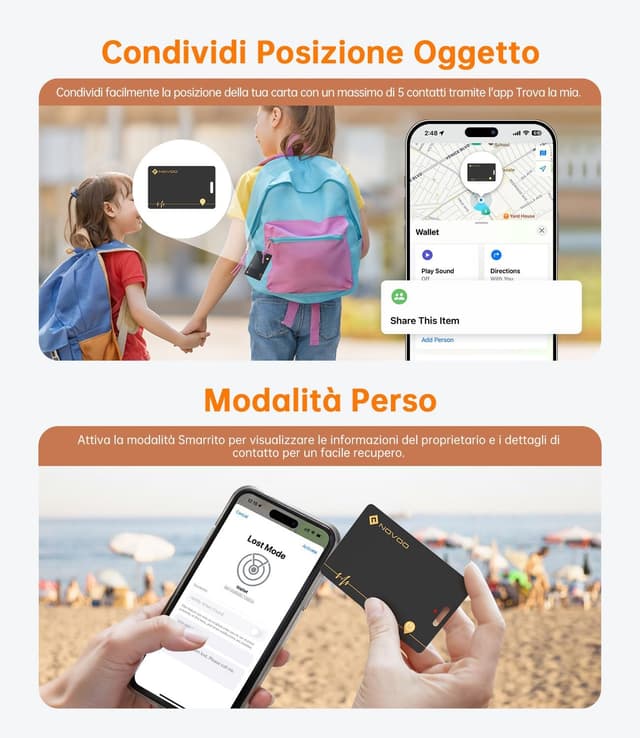Detalle de NOVOO Wallet Tracker Card con ricarica wireless: localizzatore Bluetooth per iPhone (solo iOS) con Apple Find My