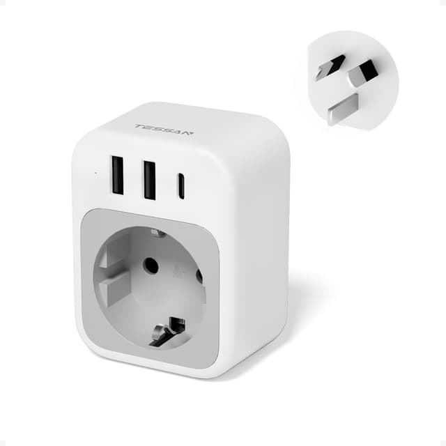 Detalle de TESSAN Adaptateur prise Australie/Chine vers France avec 1 USB-C et 2 USB-A (2500 W max)