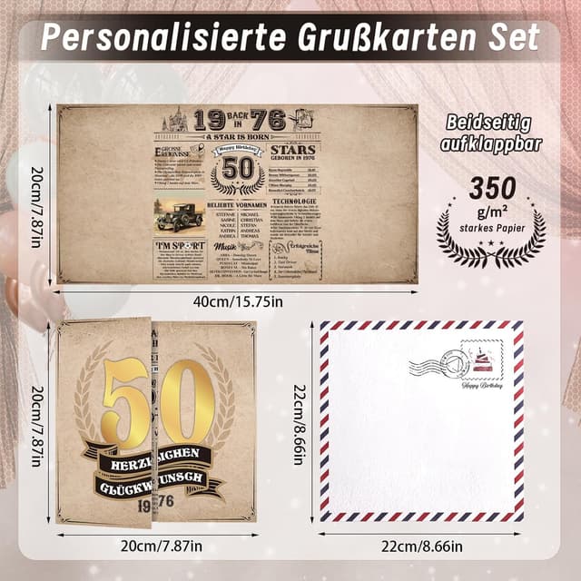 Detalle 2 de Thboxes Geburtstagskarte 50 „Back in 1976“ im Retro-Design mit Umschlag