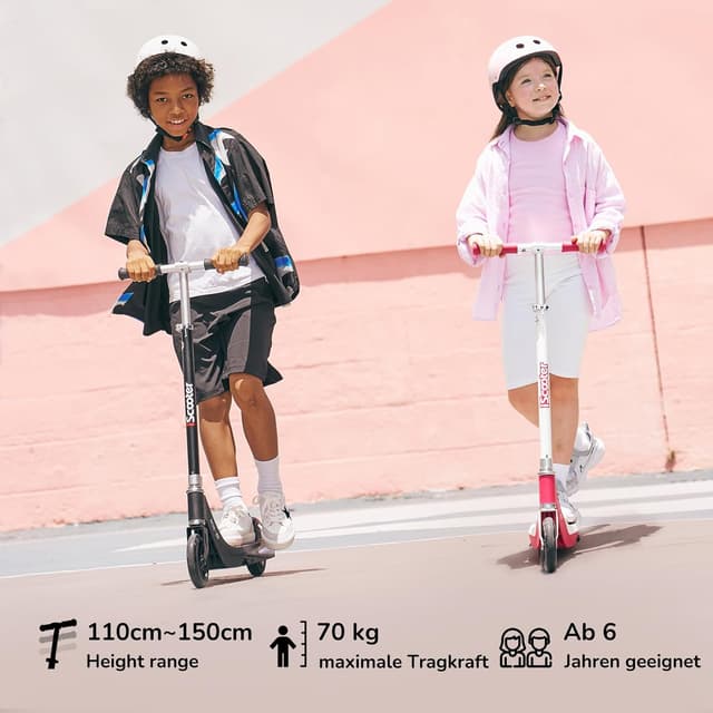 Detalle de iScooter Elektroroller für Kinder (6–12 Jahre) – 5/10/15/16 km/h, 3-fach höhenverstellbar, 150 W, bis 5–7 km Reichweite