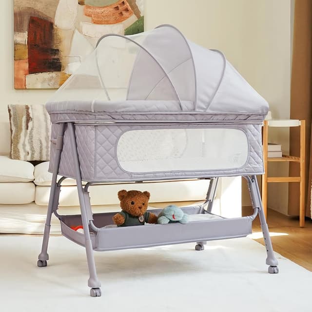 Thumbnail 6 de Kiniew Bassinet Bedside Sleeper (Adjustable Height, Folding, Mesh) — Grey