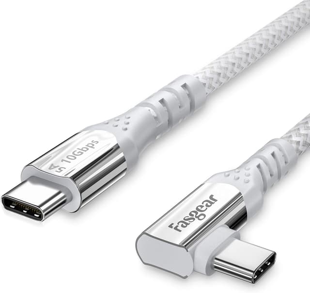 Detalle de Fasgear 90 Degree USB-C to USB-C 3.1 Gen 2 Cable (6ft) – 100W PD, 10Gbps, 4K@60Hz