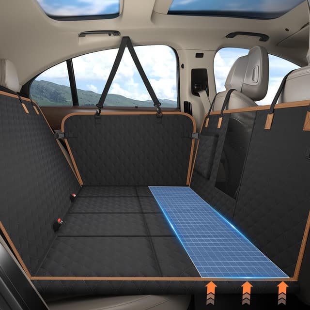 Detalle de MyeMdan Protection Voiture Chien pour banquette arrière imperméable et anti-rayures, avec 8 plaques en bois dur