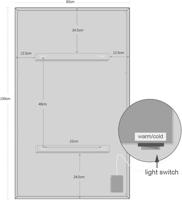 Thumbnail 6 de Byecold specchio da bagno 100 x 60 cm senza cornice con LED, sensore touch e display meteo
