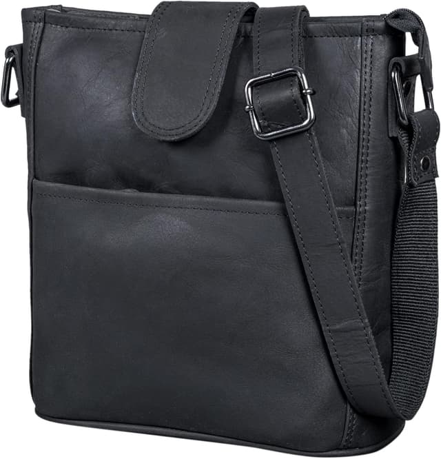 Detalle de LEABAGS Damen Leder-Handtasche HERAUSRAGENDE Qualität aus echtem Leder – Umhängetasche für Arbeit, Uni, Schule