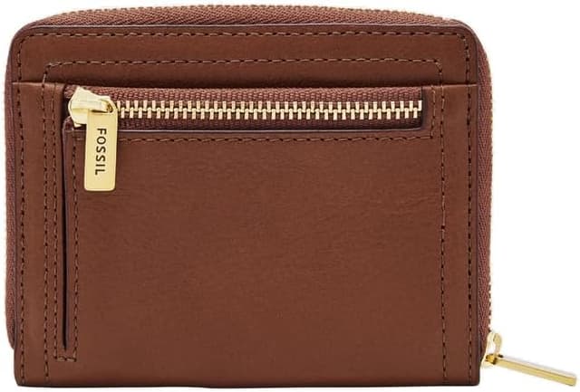 Detalle de Fossil Logan leather women’s wallet (SL7923200) — multifunction brown with snap & zip