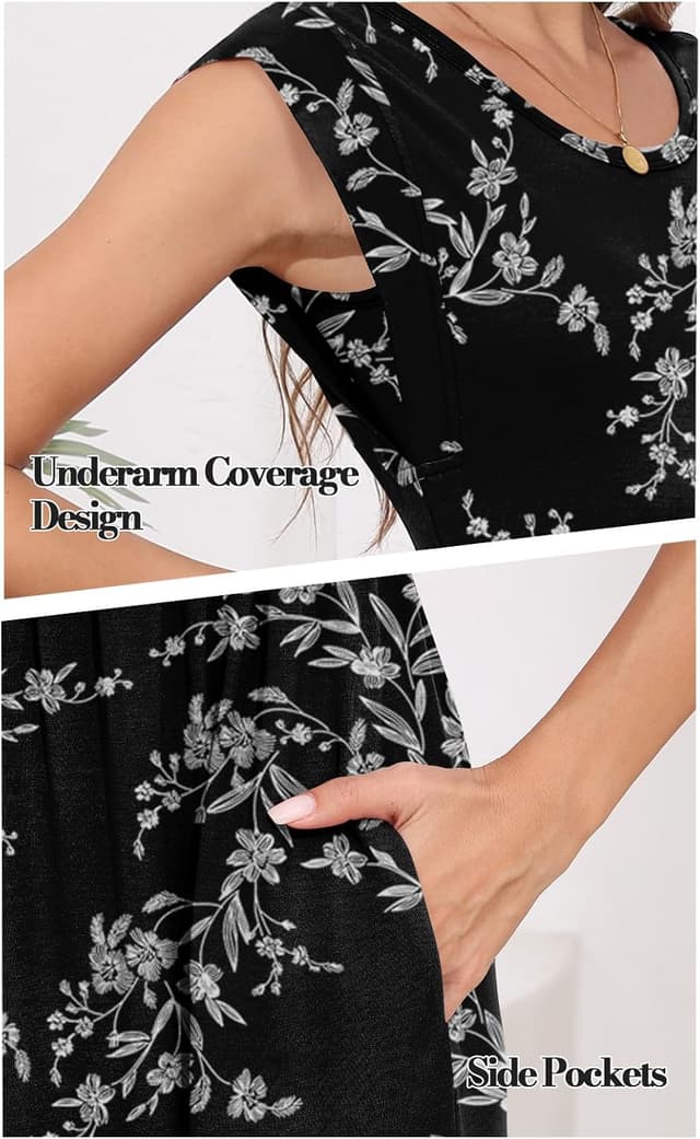 Detalle 2 de DB MOON Women’s 2026 Empire Waist Maxi Dress with Pockets (Cap Sleeve Sundress)