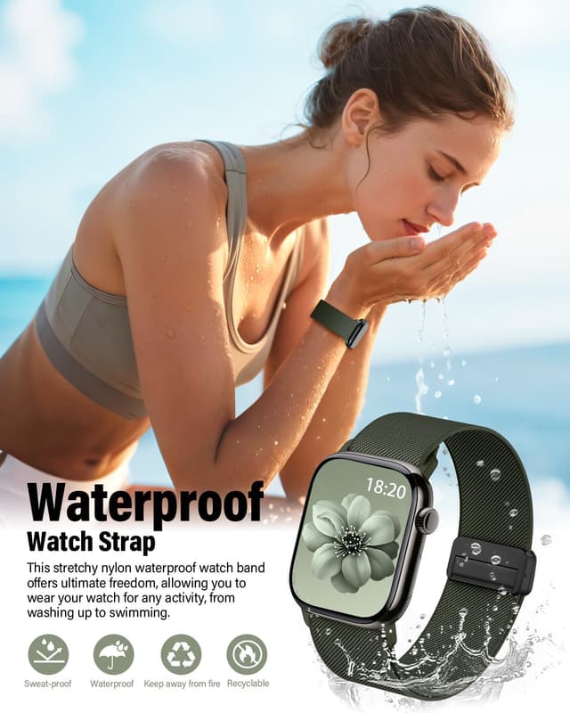 Detalle de Magnetic Elastic Nylon Apple Watch strap for 38/40/41/42/44/45/46/49mm — breathable sport band with magnetic clasp