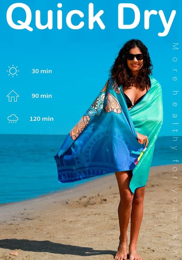 Detalle de Widdonen 2-Pack Microfiber Lightweight Beach Towels (Sand-Repellent, Quick-Dry, Travel-Friendly)