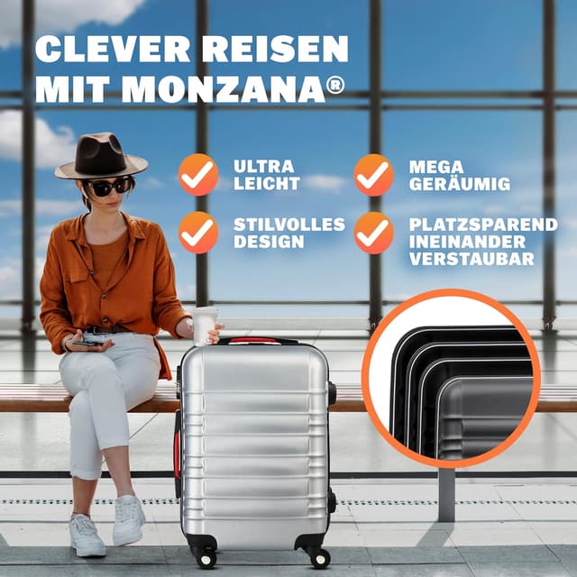 Detalle 2 de MONZANA® Kofferset 4-teilig S–XL Hartschalen-Trolley mit ABS, Gel-Griffen, 4 Rollen und Zahlenschloss