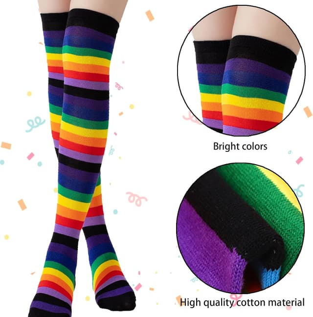 Detalle de CWENDANER Regenbogen High Overknee Strümpfe Damen/Mädchen mit fingerlosen Handschuhen-Set