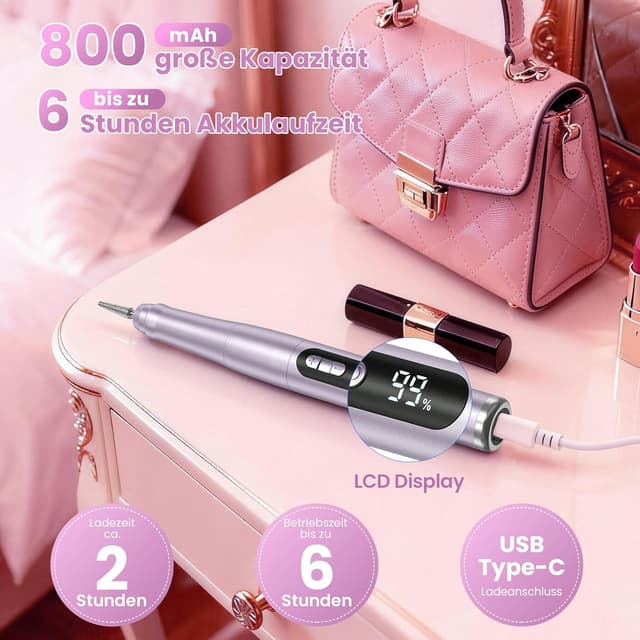 Detalle 2 de AOMEES Nagelfräser kabellos 35.000 U/min