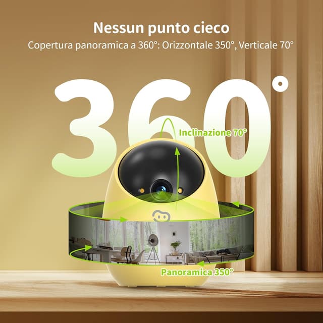 Detalle de Beans View 2K 3MP Telecamera di sicurezza per interni con 360° e WiFi 2,4 GHz (giallo)