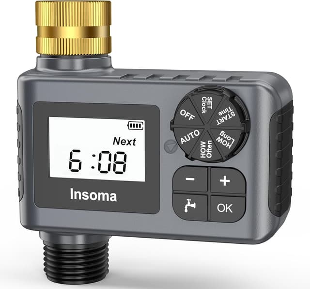 Detalle de Insoma outdoor hose water timer with rain delay and manual mode (LCD, IP55)
