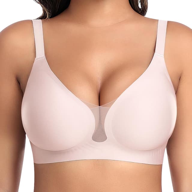 Detalle de Jelly Strip Damen BH ohne Bügel – nahtloser Soft-Bralette mit tiefem V-Ausschnitt und Spitze