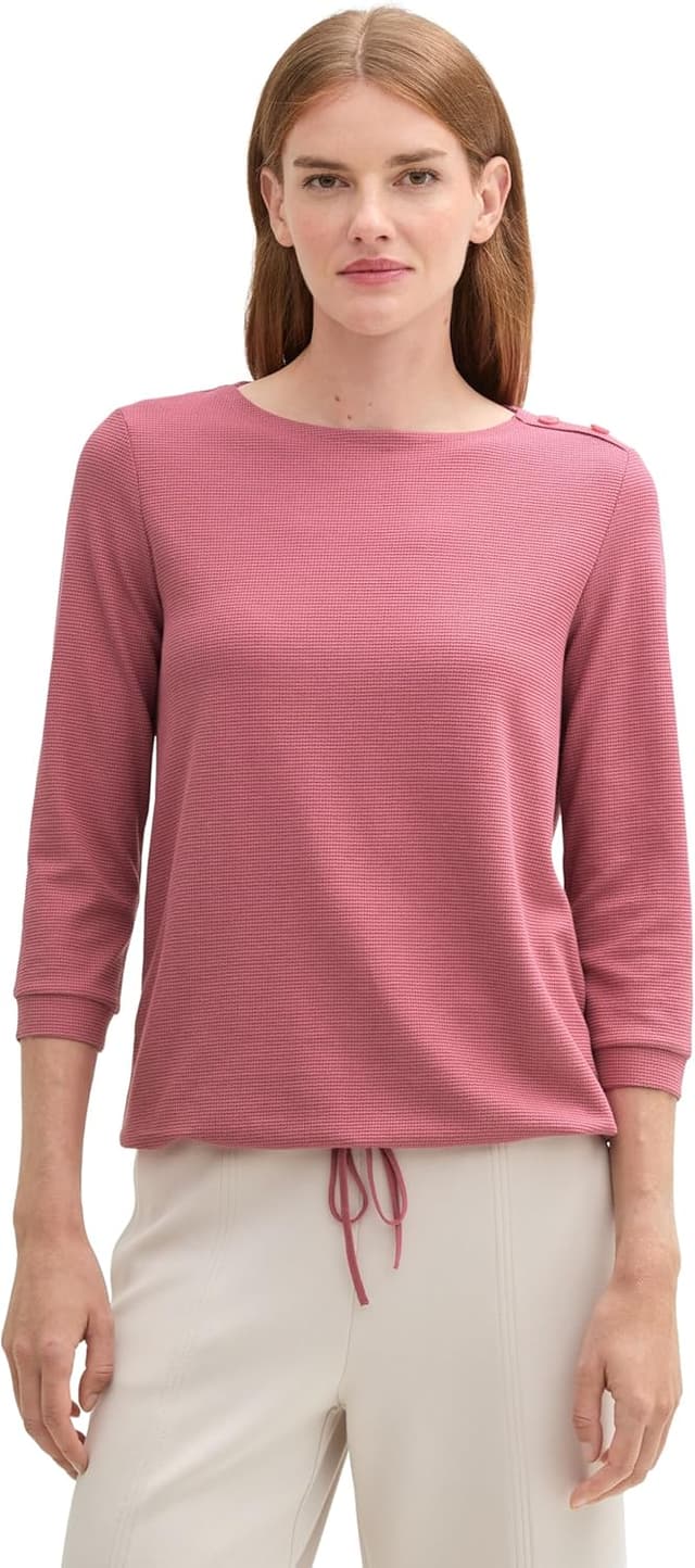 Detalle de TOM TAILOR Donna Structure T-Shirt 1024039: maglia a maniche lunghe con cordino al fondo