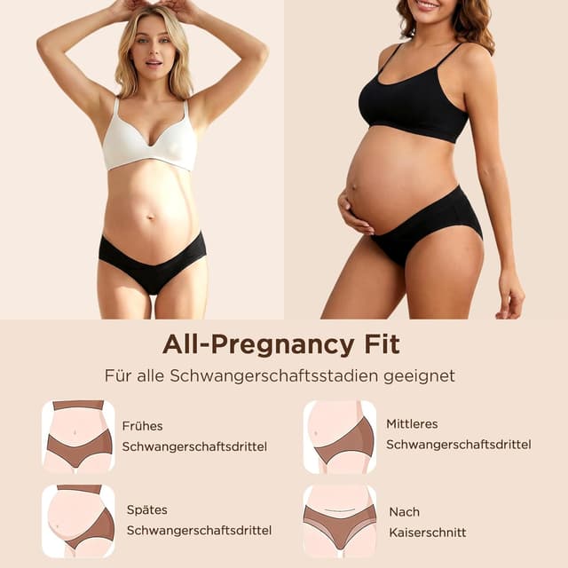 Detalle de Briyat pantaloni premaman e mutande gravidanza/post parto in cotone, vita bassa (6 pezzi)