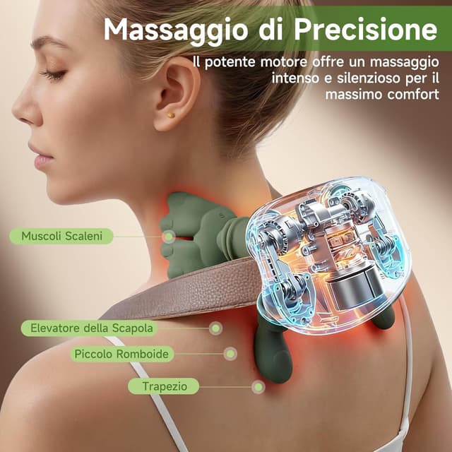 Detalle de Massaggiatore Cervicale 4D a Mano Bionica per collo e schiena con calore rosso e 3 intensità (Verde)