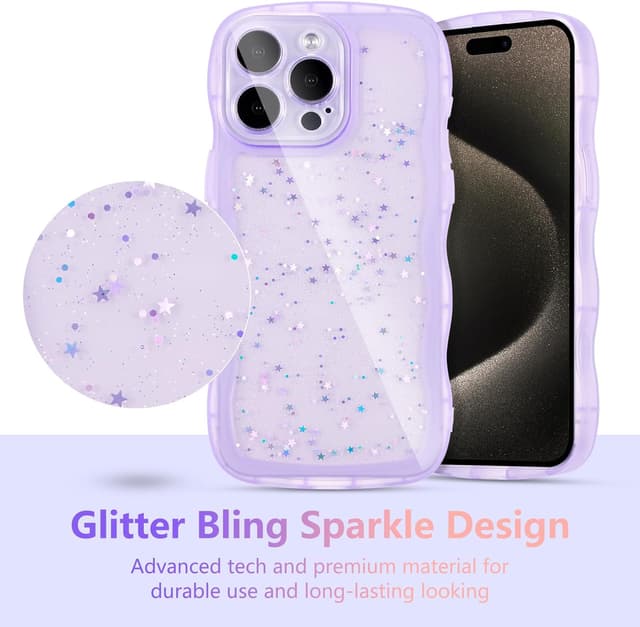 Detalle de ZTOFERA Handyhülle für iPhone 14 Pro (6,1") – transparente TPU-Schutzhülle mit Wellenrahmen und Sternen-Design, violett