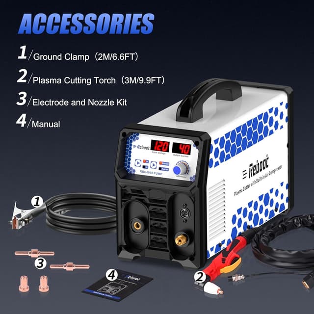 Detalle de Reboot Plasma Cutter With Built-In Air Compressor 40A (120V) IGBT Inverter Digital Cutting Machine