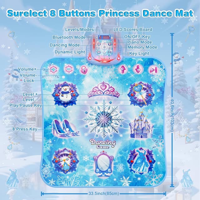Detalle de Surelect 8-Button Frozen Electronic Dance Mat (Bluetooth Music Game) for Girls Ages 3–12