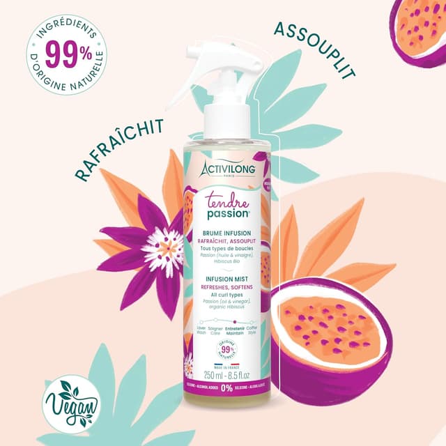Detalle de Activilong ACTIVILONG Brume Infusion Tendre Passion (250 ml) pour boucles, ondulés et crépus, sans silicone ni alcool ajouté