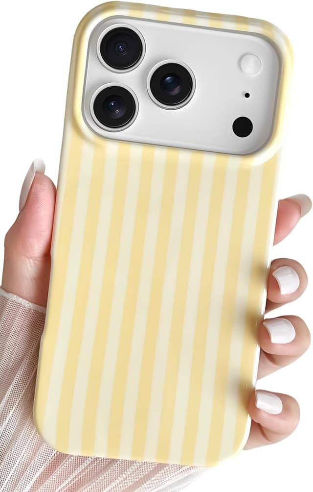 Detalle de SmoBea Cute Striped Case for iPhone 17 Pro Max (Soft TPU Slim Shockproof) – Yellow