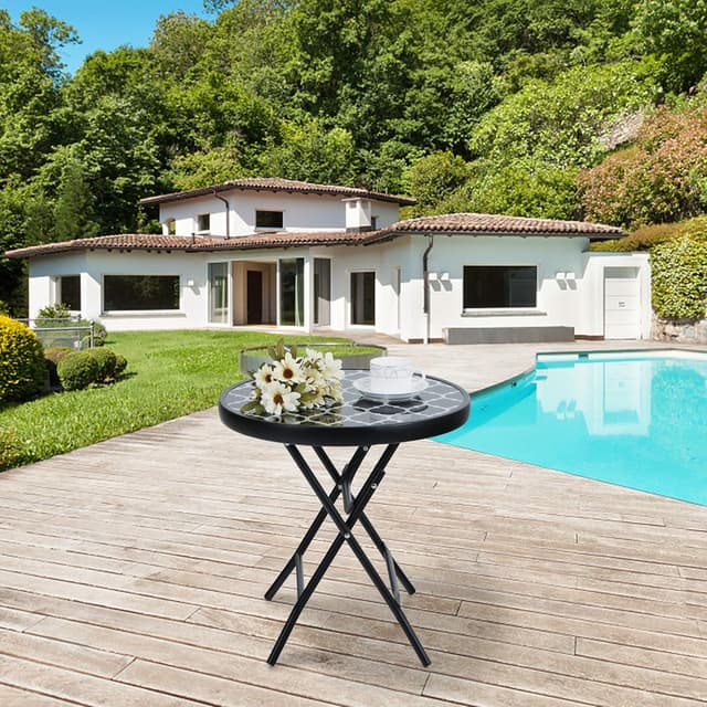 Detalle de PHI VILLA Folding Side Table (Black Grid) – Tempered Glass Outdoor & Indoor Folding Table