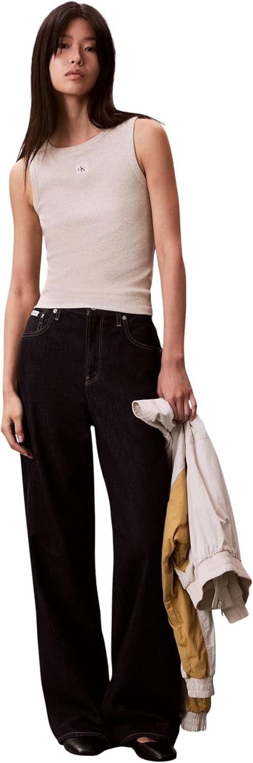 Detalle de Calvin Klein Donna Canotta Woven Label Rib con Logo