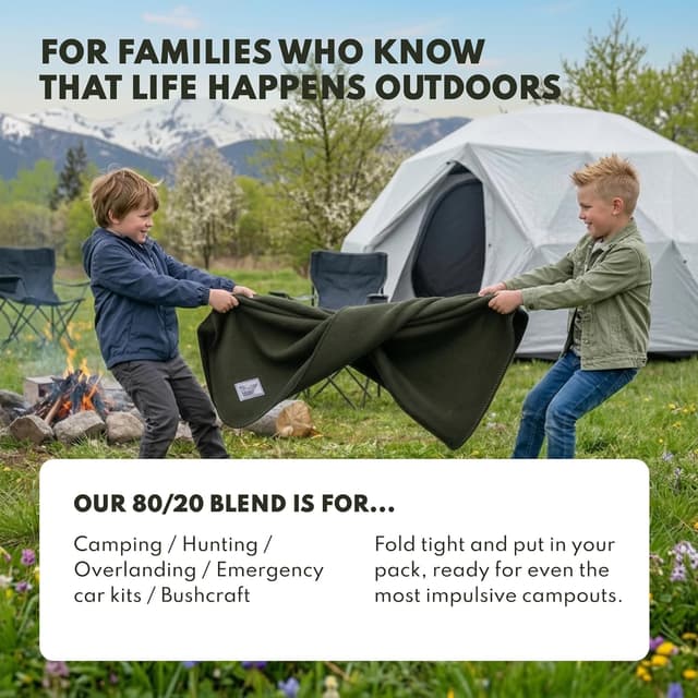 Detalle de Woolly Mammoth Woolen Company 80% Merino Wool Blanket (66 x 90) for Cold Weather Camping & Emergency Kits