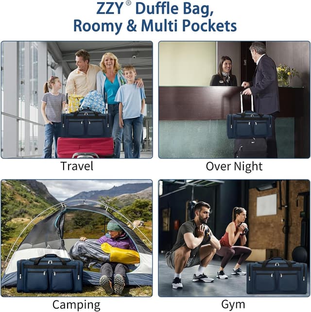 Detalle 2 de ZZY Men’s 55L Gym Bag Sports Duffle with Lockable Zipper (24 inch) – Navy Blue