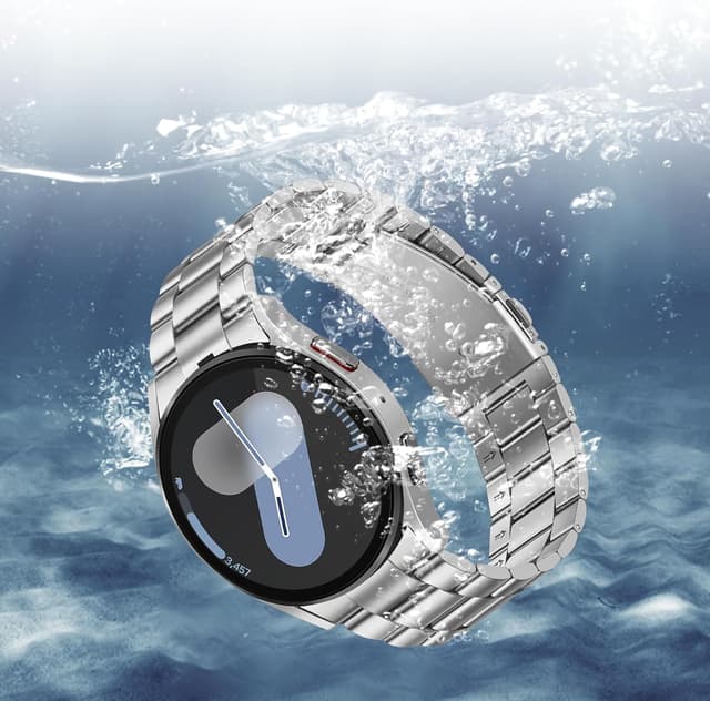 Detalle de Suphart Metal Band Strap for Samsung Galaxy Watch 7/6/5/4 (44mm–45mm, 40mm–43mm) — Stainless Steel, No-Gap Connector, Silver