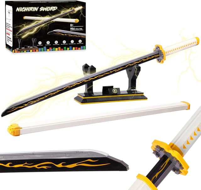 Detalle de Swords Building Set 39in Zenitsu Sword (956 Pieces) with Scabbard and Stand