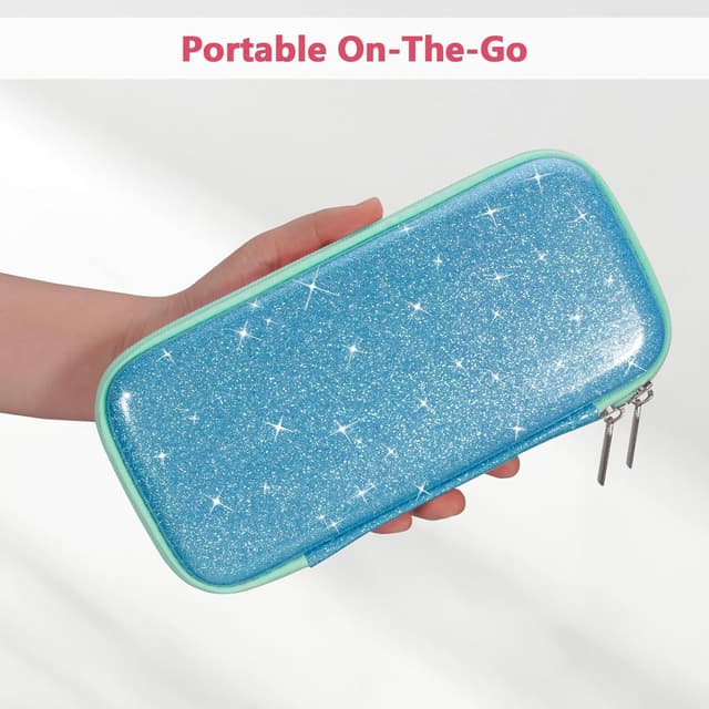 Detalle de FINPAC Federmäppchen aus hartem EVA (Glitzerndes Blau) – Stiftetasche für Büro, Schule & unterwegs