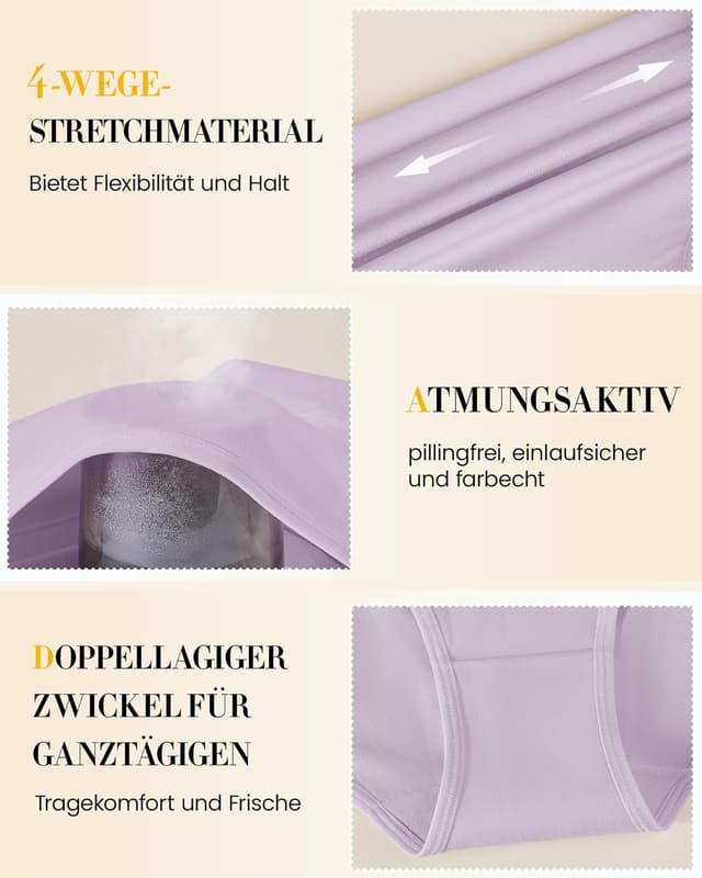 Detalle de SIMIYA Damen Unterhosen aus Baumwolle im 5er-Set (S–5XL), hoher Bund & Hipster-Schnitt