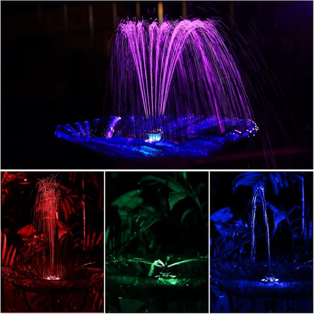 Detalle de AISITIN LED Solar Springbrunnen (5,5 W) – bunter Solar-Fontänenaufsatz mit LED und 7 Sprühdüsen