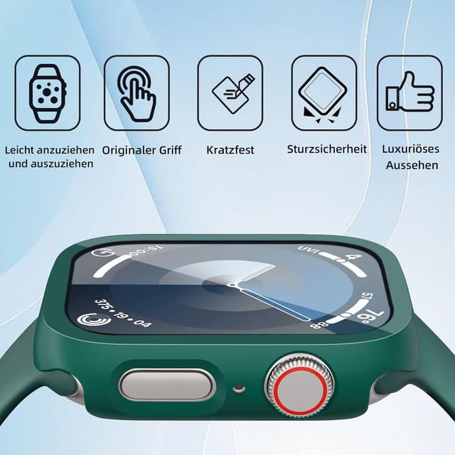 Detalle de GEEDOOWIN Schutzhülle für Apple Watch Series 9/8/7 41 mm (2er-Set) – ultradünner Hart-PC-Rahmen, grün